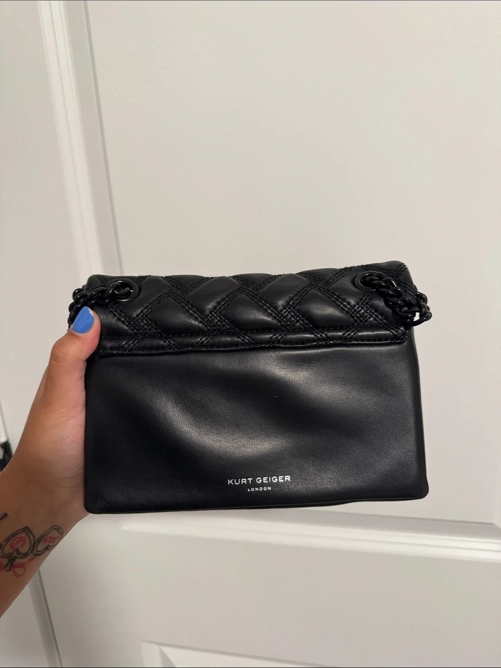 Kurt Geiger Black Quilted Leather Crossbody with Chain Detail